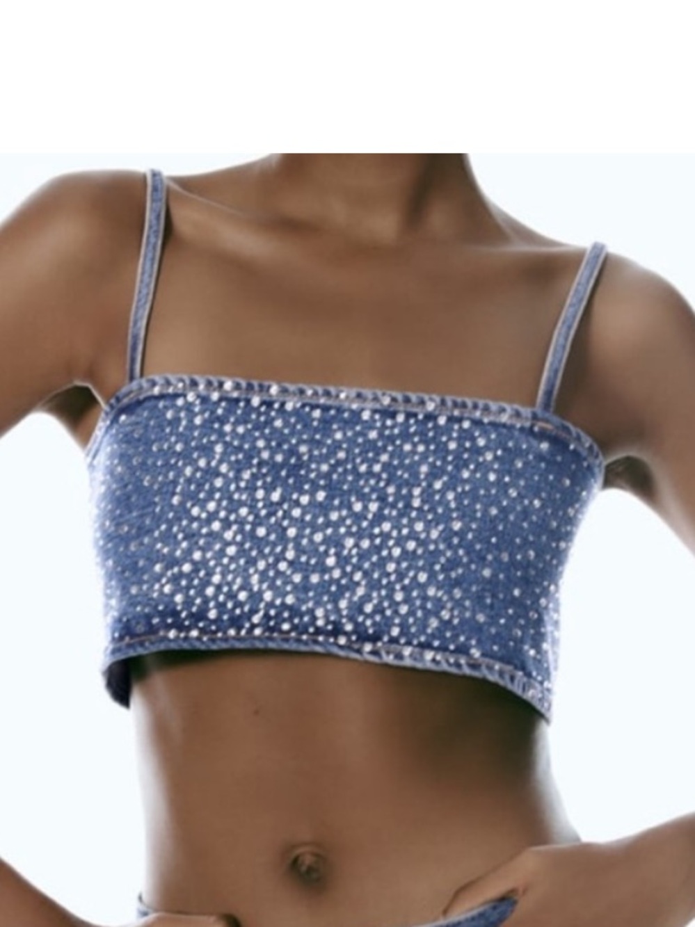 Zara Denim Blue Rhinestone Crop Top